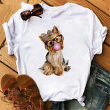 Fashionable Bulldog Cartoon Print Ladies T-shirt