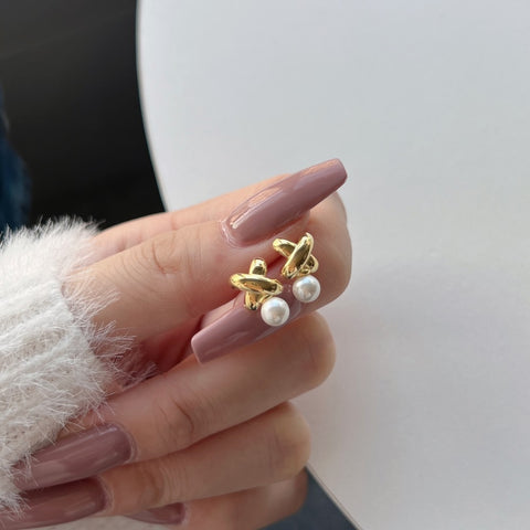 Micro Pearl Pendant X-shaped Female Earrings