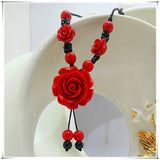 Year Of Birth Cinnabar Rose Pendant Necklace Women's Sweater Chain Short