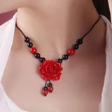Year Of Birth Cinnabar Rose Pendant Necklace Women's Sweater Chain Short