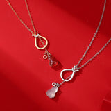 Women's Sterling Silver Retro Ethnic Style New Chinese Style Red Agate Gourd Clavicle Chain