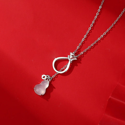 Women's Sterling Silver Retro Ethnic Style New Chinese Style Red Agate Gourd Clavicle Chain