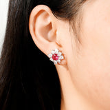 Women's Red Diamond Pear-shaped Water Drop Flower Earrings