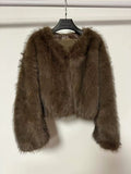 Women's Round Neck Long Sleeve Faux Fur Coat