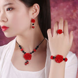 Year Of Birth Cinnabar Rose Pendant Necklace Women's Sweater Chain Short