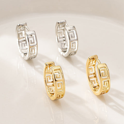 Retro Ethnic Style Earrings Women's Electroplated Gold Tibetan Silver Great Wall Pattern