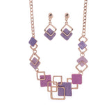 Necklace And Earrings Kit Zinc Alloy Geometric Square Color Oil Necklace Hollow Female