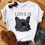 Fashionable Bulldog Cartoon Print Ladies T-shirt