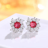 Women's Red Diamond Pear-shaped Water Drop Flower Earrings