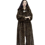 Loose Plus Size Long Leopard Print Fur Coat