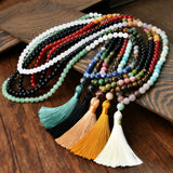 108 Natural Stone Tassels Long Necklace Women