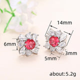Women's Red Diamond Pear-shaped Water Drop Flower Earrings