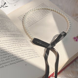 Ballet Girl Day Tie Pearl Sweet Black Ribbon Bow Choker Temperament Lace-up Necklace