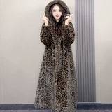 Loose Plus Size Long Leopard Print Fur Coat