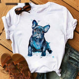 Fashionable Bulldog Cartoon Print Ladies T-shirt