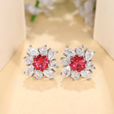 Women's Red Diamond Pear-shaped Water Drop Flower Earrings