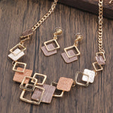 Necklace And Earrings Kit Zinc Alloy Geometric Square Color Oil Necklace Hollow Female