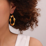 European And American Titanium Steel Metal Texture U-shaped Twisted Earrings