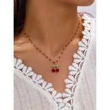 Alloy Red Cherry Necklace Sweet Cute All-match