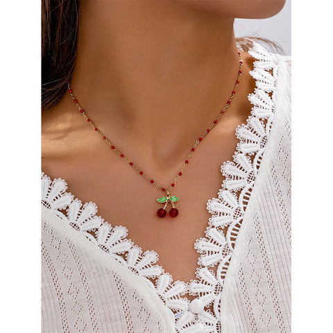 Alloy Red Cherry Necklace Sweet Cute All-match
