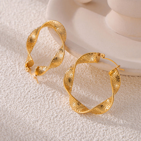 European And American Titanium Steel Metal Texture U-shaped Twisted Earrings