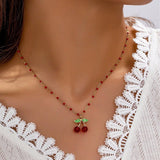 Alloy Red Cherry Necklace Sweet Cute All-match