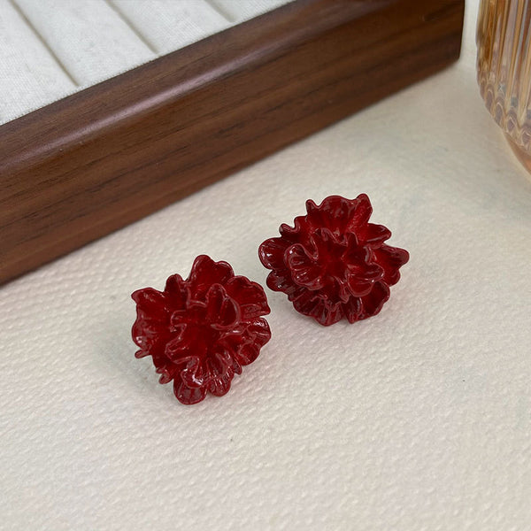 Ankela Red Camellia Stud Earrings Female High Sense Niche