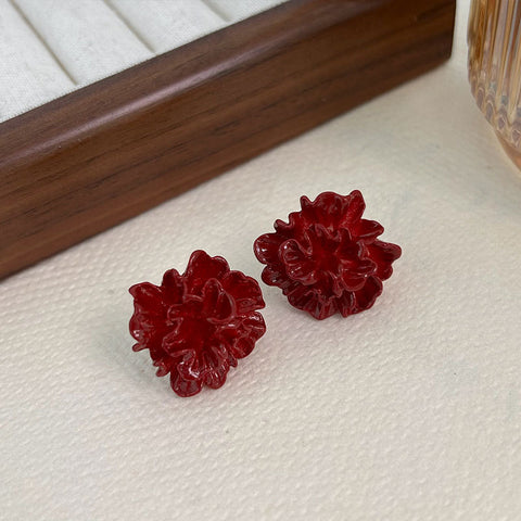 Ankela Red Camellia Stud Earrings Female High Sense Niche