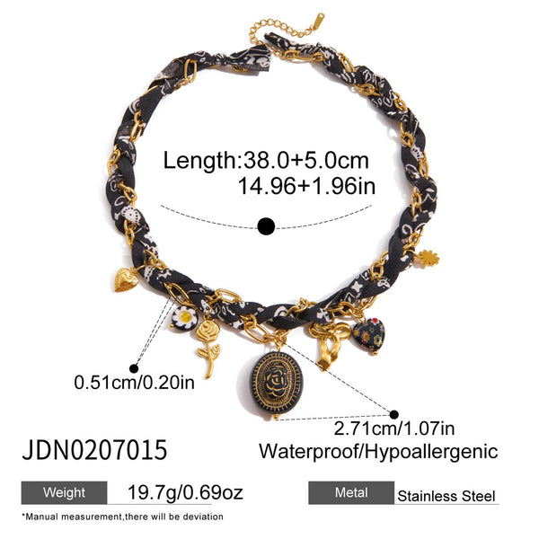 Dripping Oil Love Heart Flowers Rope Necklace Female