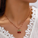 Alloy Red Cherry Necklace Sweet Cute All-match
