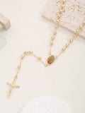 FanSibao Y shaped bead chain Golden Virgin Mary cross prayer bead pendant long necklace ladies and girls jewelry