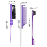 3pcs Hair Styling Comb Set Teasing Hair Brush Triple Teasing Comb Rat Tail Combs Edge Brush Hair Tail Tools Braid Tool Loop