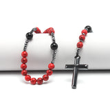 Natural 8mm Red Turquoise Beads with Hematite Cross Pendant Necklace for Men and Women