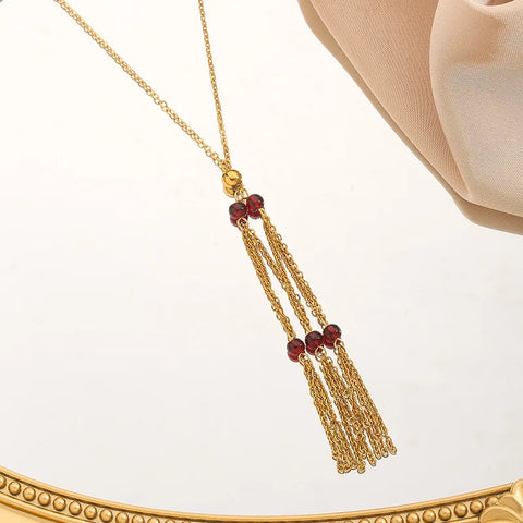 Cross-border hot-selling personality design style accessories agate string beads tassel pendant titanium steel jewelry set