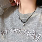 Vintage Chinese Style Lion Pendant Beaded Necklace For Women Men Lucky Punk Couple Clavicle Chain Ethnic Style Accessories