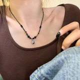 Vintage Chinese Style Lion Pendant Beaded Necklace For Women Men Lucky Punk Couple Clavicle Chain Ethnic Style Accessories