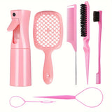 Hair Styling Kit for All Hair Types - 7Pcs Set with Detangler Brush  Bristle & Double-Sided Edge Brushes Scalp Massager Salon