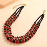 3 rows of black and red women's necklaces, Bohemian style, gorgeous feminine decorative jewelry!
