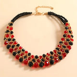 3 rows of black and red women's necklaces, Bohemian style, gorgeous feminine decorative jewelry!