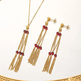 Cross-border hot-selling personality design style accessories agate string beads tassel pendant titanium steel jewelry set