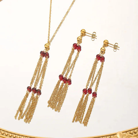 Cross-border hot-selling personality design style accessories agate string beads tassel pendant titanium steel jewelry set