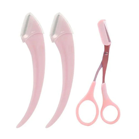 Karsyngirl 1/2/3Pcs Eyebrow Trimming Knife Eyebrow Face Razor For Women Eyebrow Scissors With Comb Brow Trimmer Scraper
