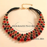 3 rows of black and red women's necklaces, Bohemian style, gorgeous feminine decorative jewelry!