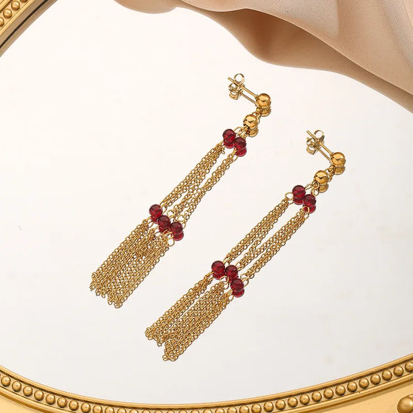 Cross-border hot-selling personality design style accessories agate string beads tassel pendant titanium steel jewelry set