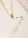 FanSibao Y shaped bead chain Golden Virgin Mary cross prayer bead pendant long necklace ladies and girls jewelry