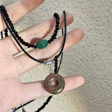 Chinese Style Vintage Peace Buckle Pendant Necklaces Beads Chains Choker Set Fashion Jewelry for Women Lady Gift Accessories New