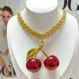 Copper resin cherry pendant beaded irregular pearl necklace, suitable for women everyday and party wear