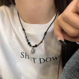 Vintage Chinese Style Lion Pendant Beaded Necklace For Women Men Lucky Punk Couple Clavicle Chain Ethnic Style Accessories