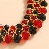 3 rows of black and red women's necklaces, Bohemian style, gorgeous feminine decorative jewelry!