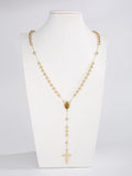 FanSibao Y shaped bead chain Golden Virgin Mary cross prayer bead pendant long necklace ladies and girls jewelry